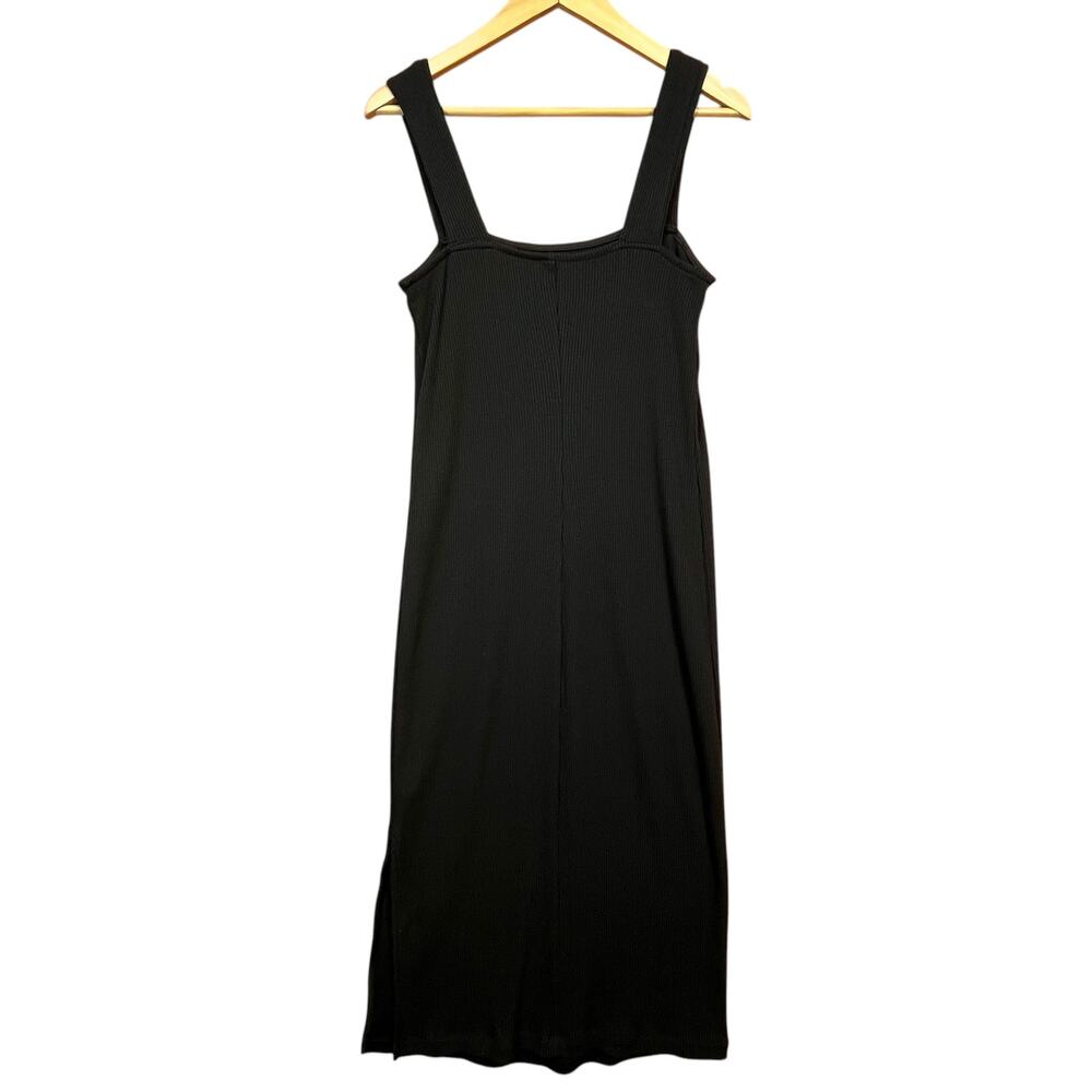 Old Navy Women’s Black Cotton Ribbed Fitted Minimalist Midi Dress Large